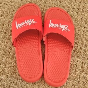 Nike Bold Red Slides with Stussy  Logo